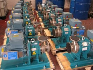 ETS 40 mag drive pumps delivered and ready to be installed on the voc installation project at Alcohols Ltd