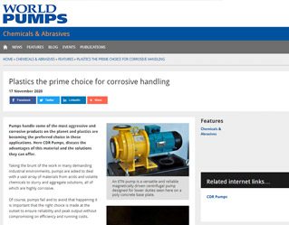 Screenshot of an article about plastic pumps on the world pumps website