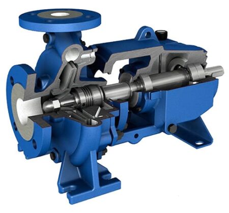 A cut out image of a mechanically sealed centrifugal pump