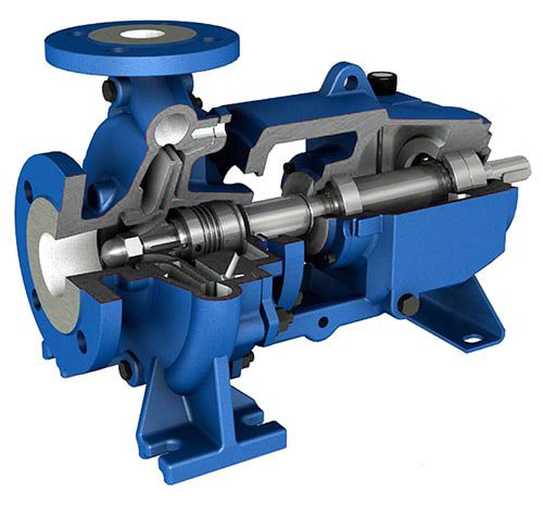 A cut out image of a mechanically sealed centrifugal pump