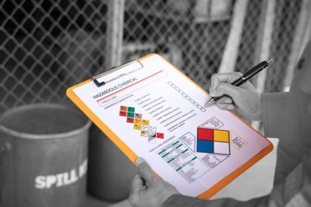 Spills checklist on a clipboard