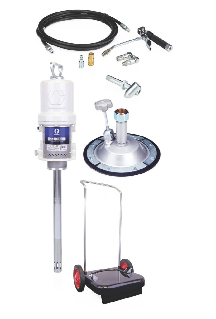 Graco Fire-Ball 300 50:1 16 to 23 kg (35 to 50 lb) Grease Pump – Cart-Mounted Pail Topper CE Package (240886)